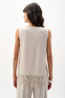 Lace Hem Sleeveless Top - Moonstone