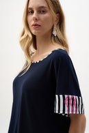 Stripe Print Boxy Top - Midnight Blue/multi