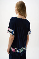 Stripe Print Boxy Top - Midnight Blue/multi