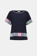 Stripe Print Boxy Top - Midnight Blue/multi
