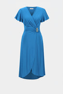 Ruffle Sleeves Wrap Dress - Harbor Blue