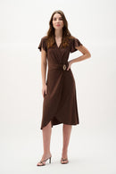 Ruffle Sleeves Wrap Dress - Mahogany
