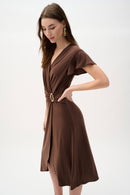 Ruffle Sleeves Wrap Dress - Mahogany