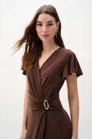 Ruffle Sleeves Wrap Dress - Mahogany