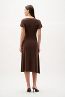 Ruffle Sleeves Wrap Dress - Mahogany