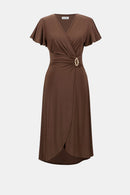 Ruffle Sleeves Wrap Dress - Mahogany