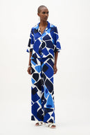 Geometric Print Blouse - Vanilla/blue