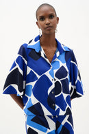 Geometric Print Blouse - Vanilla/blue