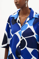 Geometric Print Blouse - Vanilla/blue