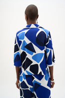 Geometric Print Blouse - Vanilla/blue