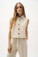 Linen Sleeveless Straight Top - Natural