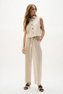 Linen Sleeveless Straight Top - Natural