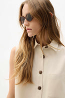 Linen Sleeveless Straight Top - Natural