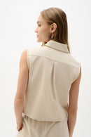 Linen Sleeveless Straight Top - Natural