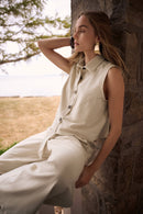Linen Sleeveless Straight Top - Natural