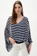 Print Poncho Top - Midnight Blue/vanilla