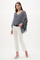 Print Poncho Top - Midnight Blue/vanilla