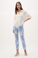 Printed Straight Trouser - Vanilla/blue