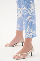 Printed Straight Trouser - Vanilla/blue