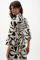 Tropical Print Boxy Blazer - Beige/multi