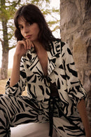 Tropical Print Boxy Blazer - Beige/multi