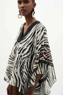Animal Print Poncho Top - Beige/multi