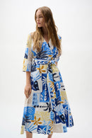 Tropical Print Wrap Dress - Vanilla Multi