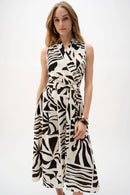 Gauze Tropical Print Dress - Beige/multi