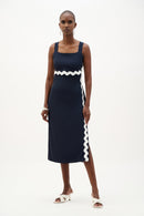 Twill Straight Dress - Midnight Blue/white