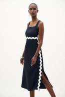 Twill Straight Dress - Midnight Blue/white