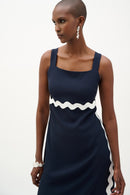 Twill Straight Dress - Midnight Blue/white
