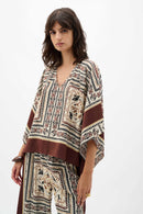 Georgette Print Poncho Top - Beige/multi
