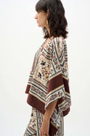 Georgette Print Poncho Top - Beige/multi