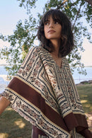 Georgette Print Poncho Top - Beige/multi