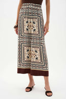 Scarf Print Wide-Leg Trouser - Beige/multi