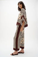Scarf Print Wide-Leg Trouser - Beige/multi