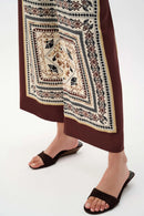 Scarf Print Wide-Leg Trouser - Beige/multi