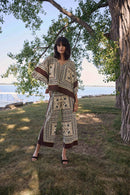 Scarf Print Wide-Leg Trouser - Beige/multi