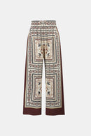 Scarf Print Wide-Leg Trouser - Beige/multi