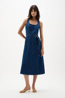 Denim Fit And Flare Dress - Denim Medium Blue