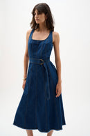 Denim Fit And Flare Dress - Denim Medium Blue