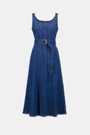 Denim Fit And Flare Dress - Denim Medium Blue