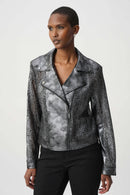 Foiled Faux Suede Jacket - Black/gunmetal
