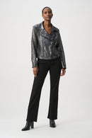 Foiled Faux Suede Jacket - Black/gunmetal