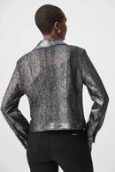 Foiled Faux Suede Jacket - Black/gunmetal
