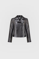 Foiled Faux Suede Jacket - Black/gunmetal