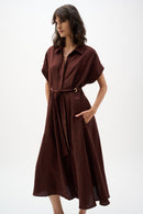 Linen Blend Shirt Dress - Mahogany