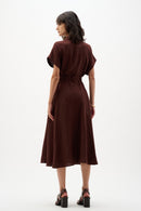 Linen Blend Shirt Dress - Mahogany