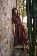 Linen Blend Shirt Dress - Mahogany