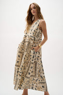 uScarf Print A-Line Dress - Beige/multi